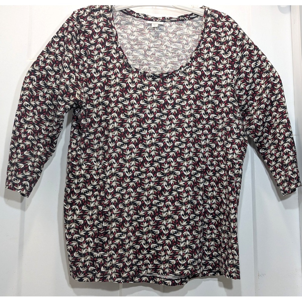 J. Jill Womens Large Tall Floral 3/4 Sleeve Scoop Neck Stretch Top Boho Chic EUC